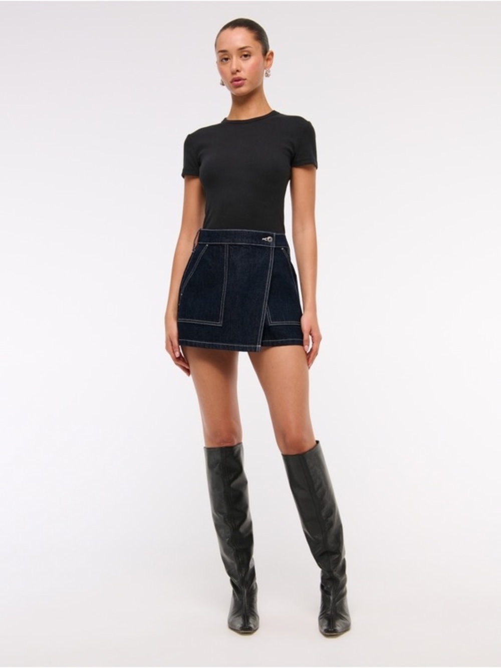 Abercrombie & Fitch Mid-Rise Denim Wrap Mini Skirt Dark Wash Size 29 - Picture 2 of 11